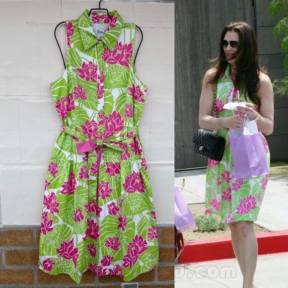 Lilly Pulitzer Green Pink Lily Frog Floral dopamine dressing rockabilly Dress 14 - Picture 4 of 17